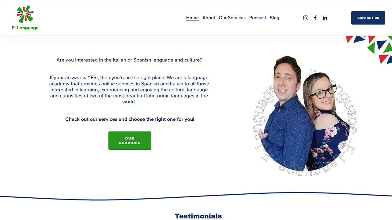 Captura del sitio web de E-Language, desarrollado por Fernando Penfold