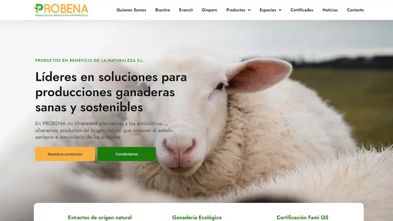 Captura del sitio web de Probena, desarrollado por Fernando Penfold