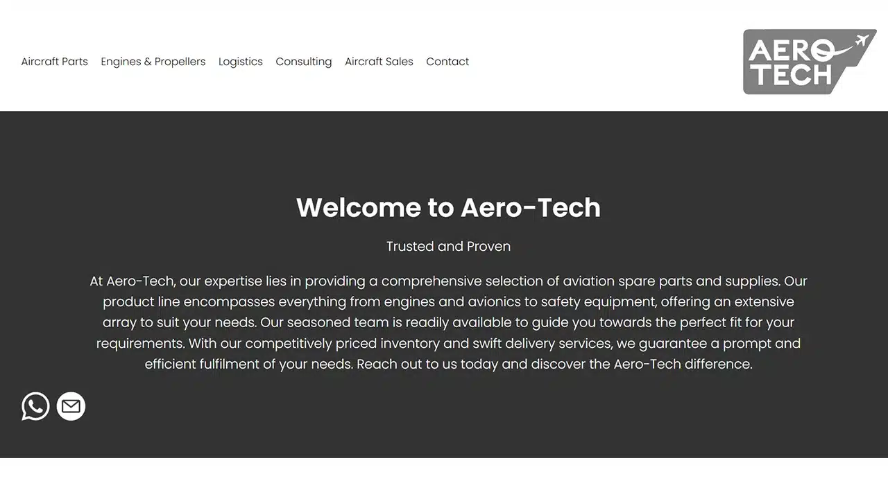 Captura del sitio web de Aero-Tech, desarrollado por Fernando Penfold