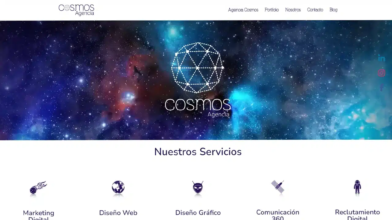 Captura del sitio web de Agencia Cosmos, desarrollado por Fernando Penfold
