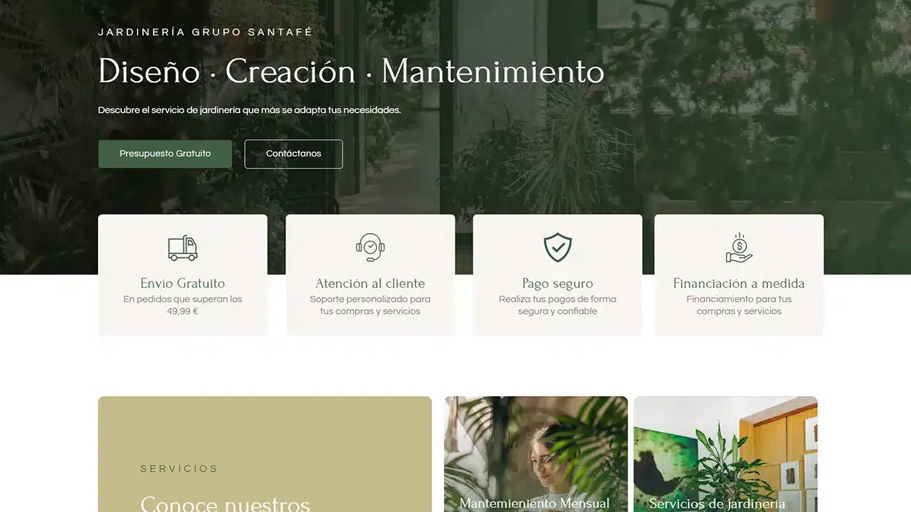 Captura del sitio web de Jardinería, desarrollado por Fernando Penfold