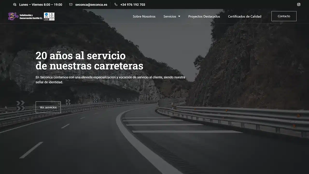 Captura del sitio web de Seconca, desarrollado por Fernando Penfold