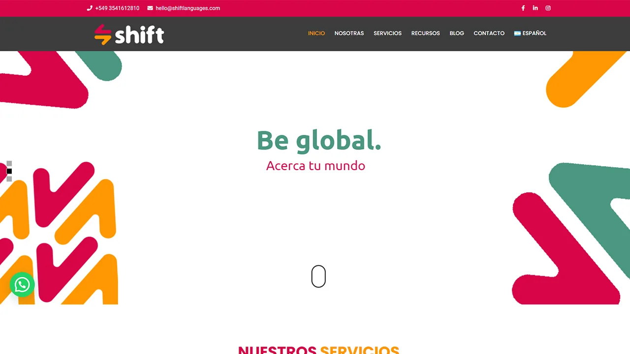 Captura del sitio web de ShiftLanguages, desarrollado por Fernando Penfold